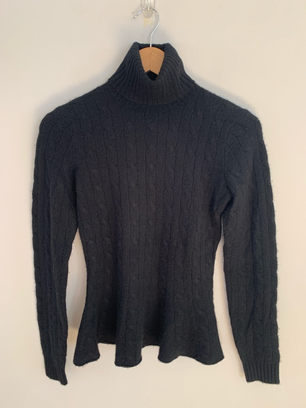 Ralph Lauren Black Label Cashmere Cable Knit Turtleneck Sweater Black Medium